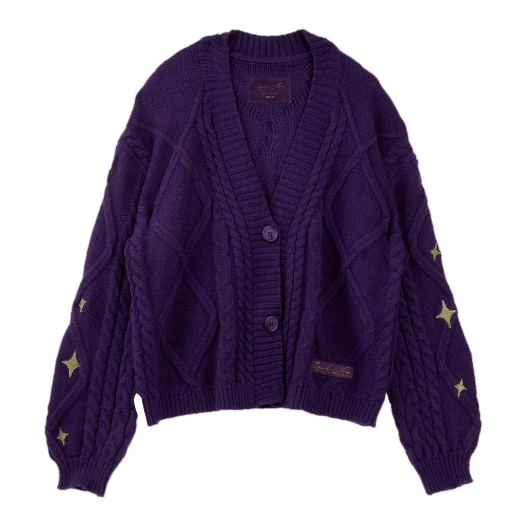 Women's Star Detail Knit Cardigan with Relaxed Button Front Oversized Silhouette