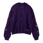 Women's Star Detail Knit Cardigan with Relaxed Button Front Oversized Silhouette