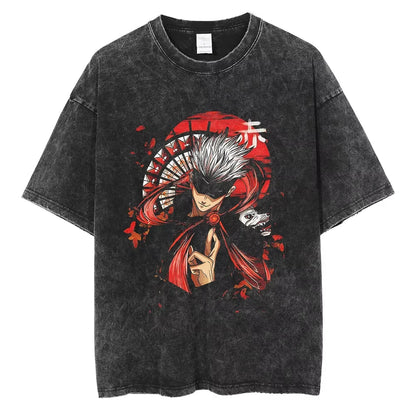 Dark Manga Warrior Oversized Vintage Washed Streetwear Graphic T-Shirt