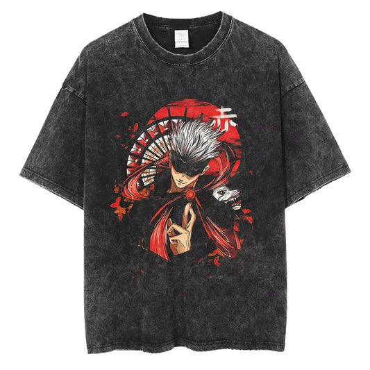 Dark Manga Warrior Oversized Vintage Washed Streetwear Graphic T-Shirt