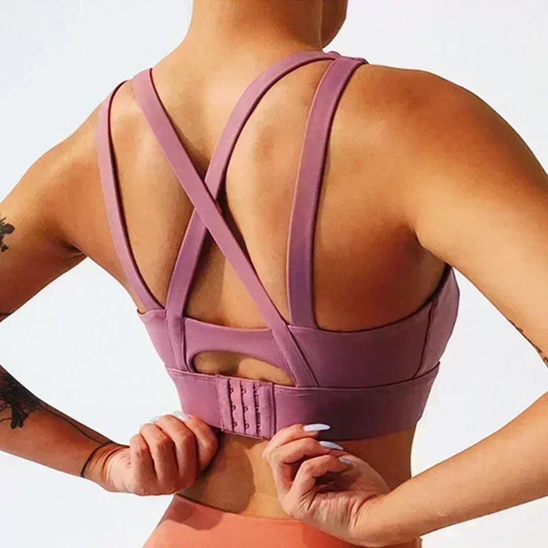 Mauve Criss-Cross Back Sports Bra with Keyhole Detail and Adjustable Band