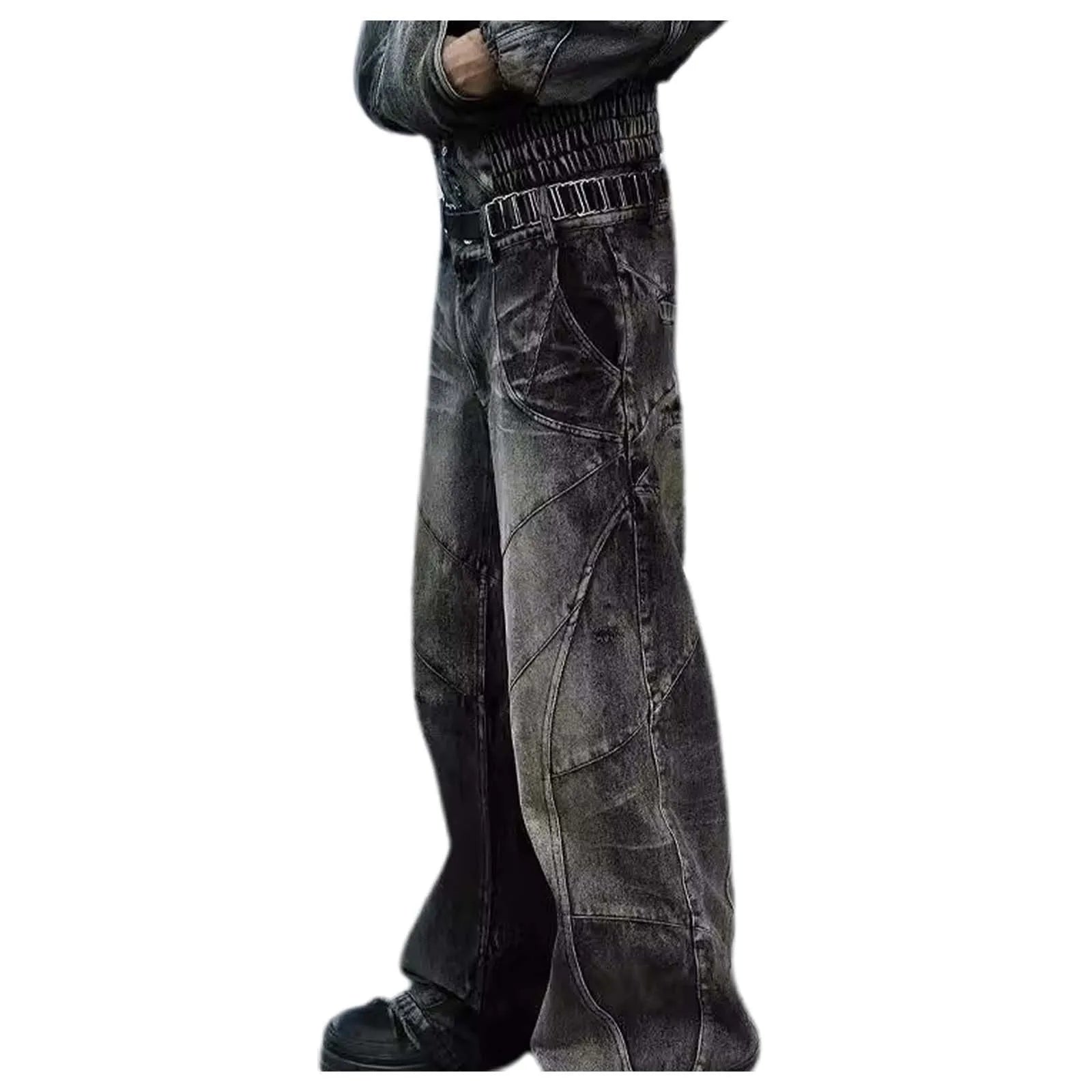 Retro Washed Wide Leg Straight Denim Pants with Low Rise Streetwear Inspired Loose Fit
