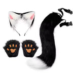 Complete Black and White Fox Maid Cosplay Set with Plush Paws, Tail, and Ear Headband