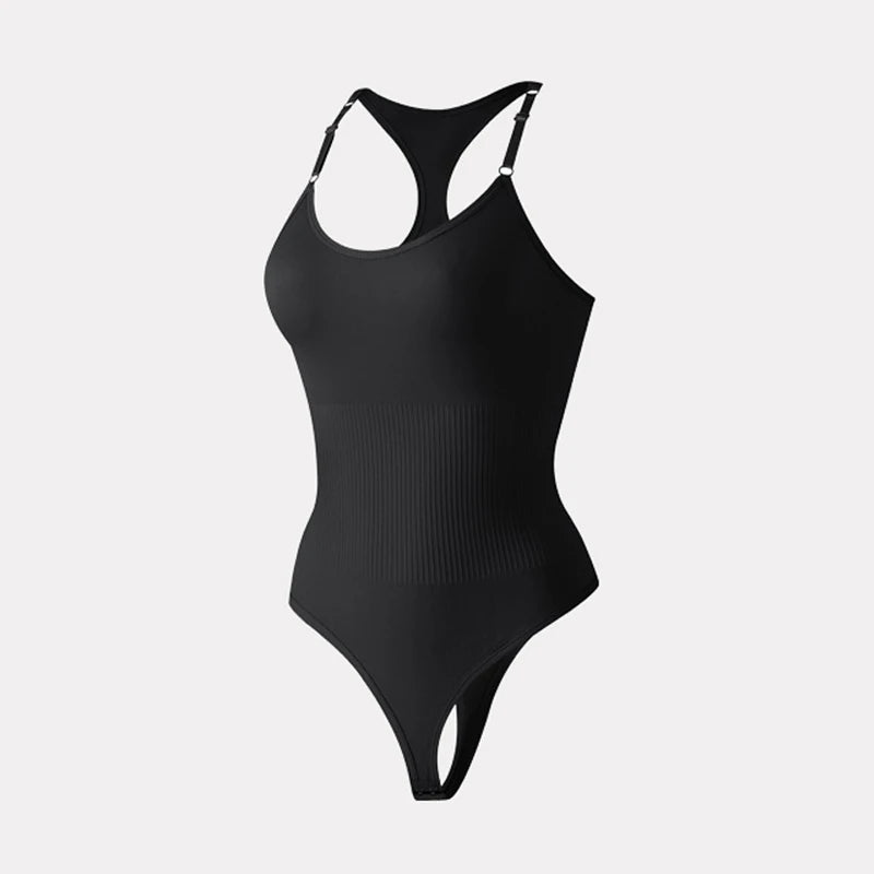 Seamless Racerback Thong Bodysuit in Versatile Beige
