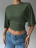 Batwing Sleeve Crop Tee with Relaxed Fit and Minimalist Casual Style