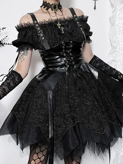 Layered Gothic Corset Dress with Dramatic Alternative Fashion Details