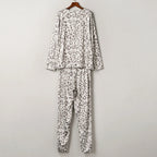 Relaxed-Fit Two-Piece Leopard Print Loungewear Set with Wide Neckline and Tapered Pants