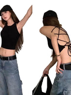 Backless Cross Strap Crop Top with Slim Fit Contemporary Streetwear Summer Design