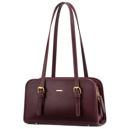 Vintage Inspired Genuine Leather Boston Shoulder Bag with Zip Closure