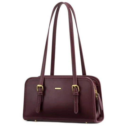 Vintage Inspired Genuine Leather Boston Shoulder Bag with Zip Closure