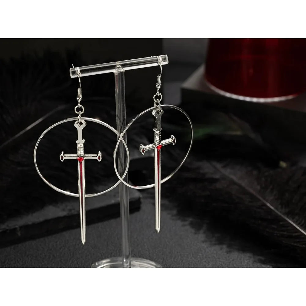 Medieval Sword Hoop Earrings for Gothic Punk and Alternative Styling