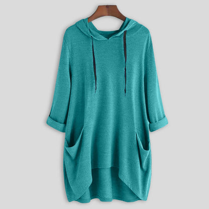 Relaxed Asymmetrical Hem Hooded Pullover for Casual Everyday Streetwear