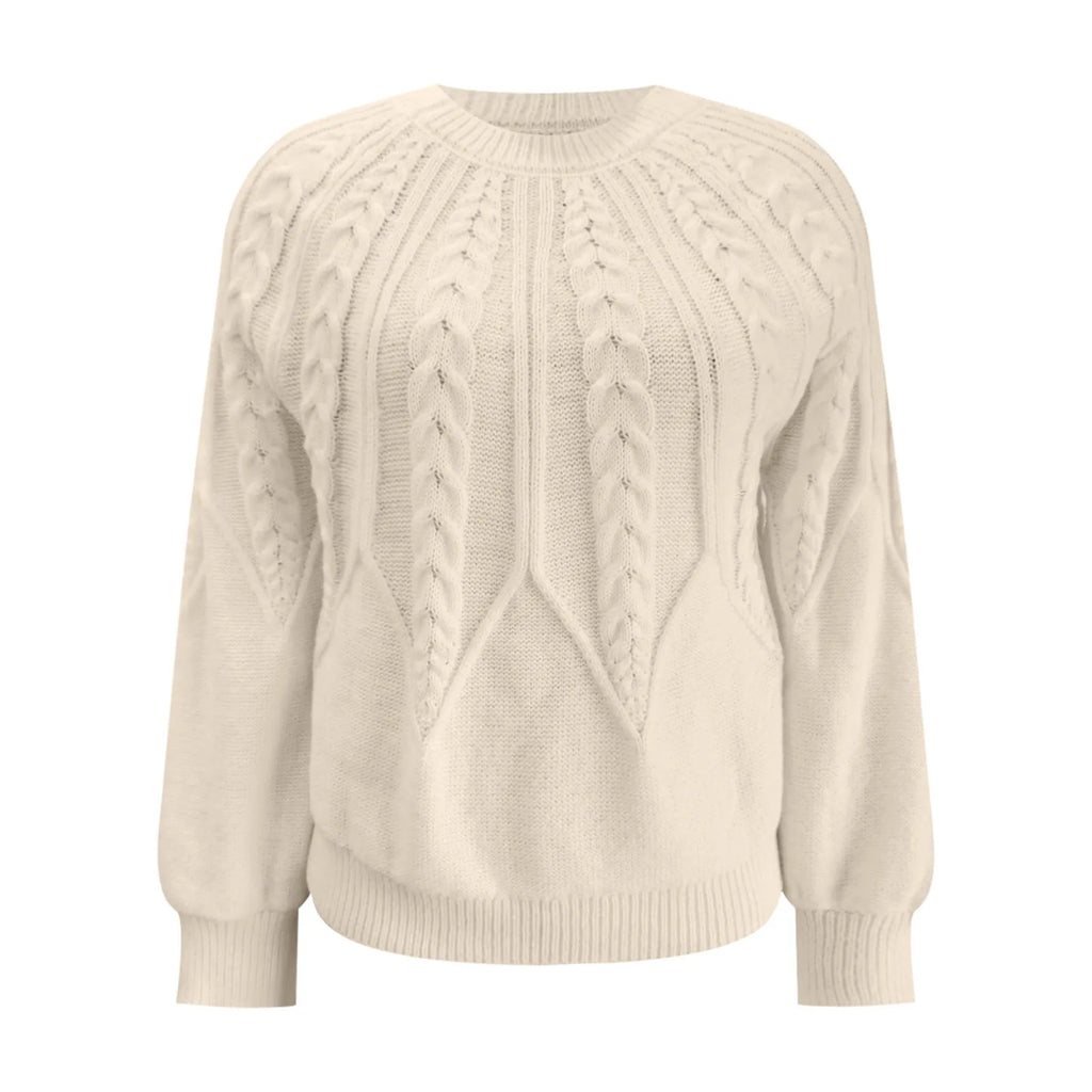 Women's Textured Cable Knit Crew Neck Relaxed Fit Sweater Pullover