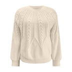 Women's Textured Cable Knit Crew Neck Relaxed Fit Sweater Pullover
