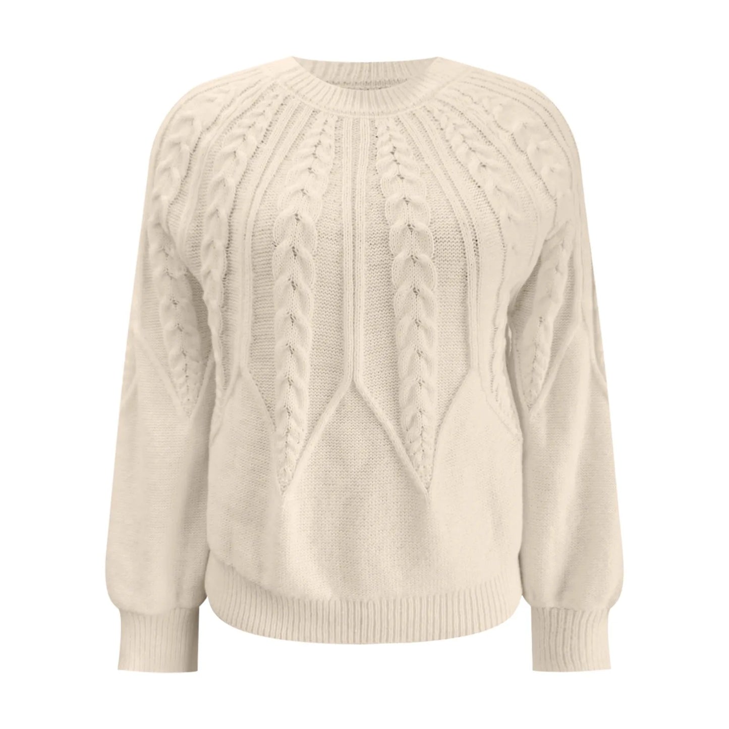 Women's Textured Cable Knit Crew Neck Relaxed Fit Sweater Pullover