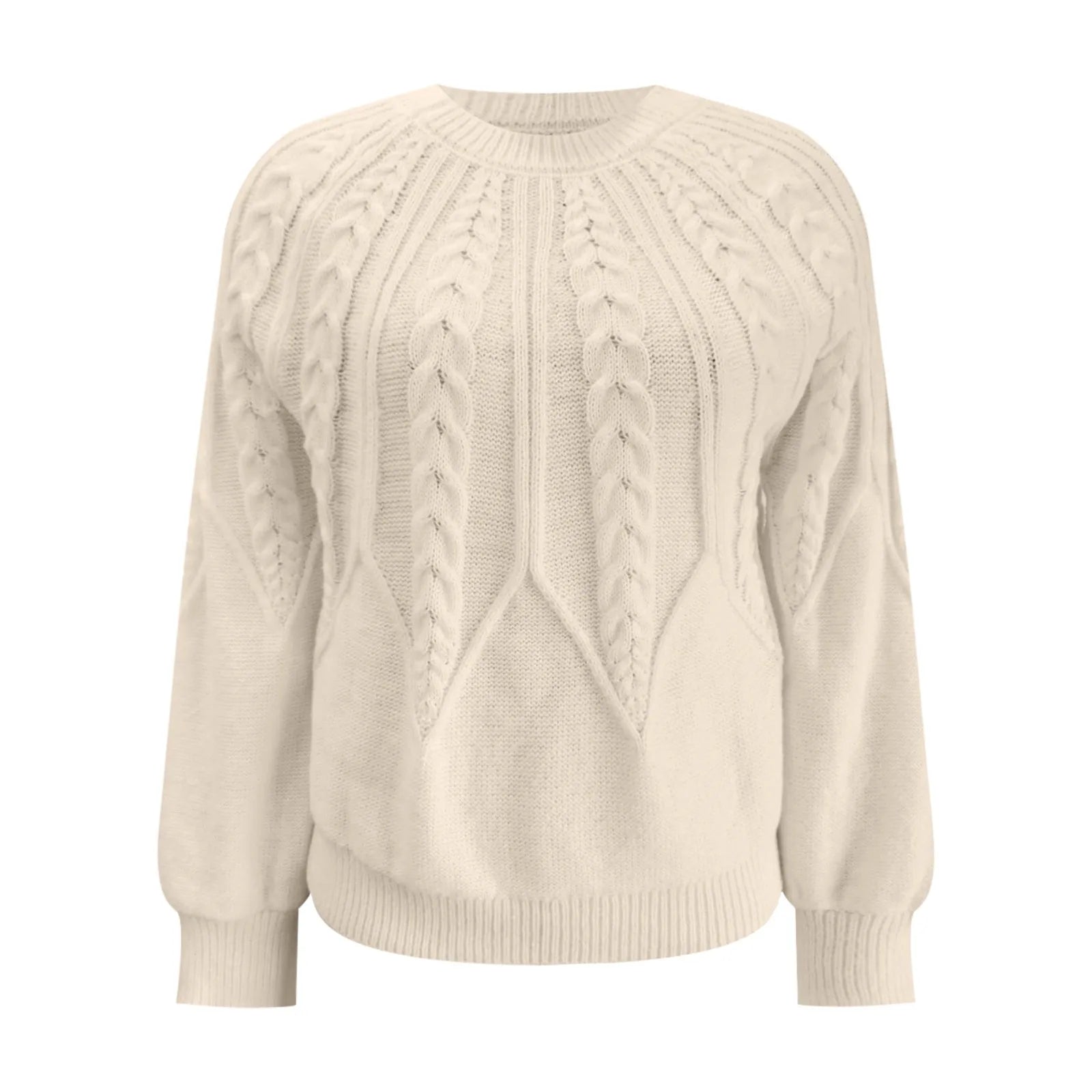 Women's Textured Cable Knit Crew Neck Relaxed Fit Sweater Pullover