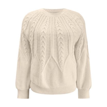 Women's Textured Cable Knit Crew Neck Relaxed Fit Sweater Pullover