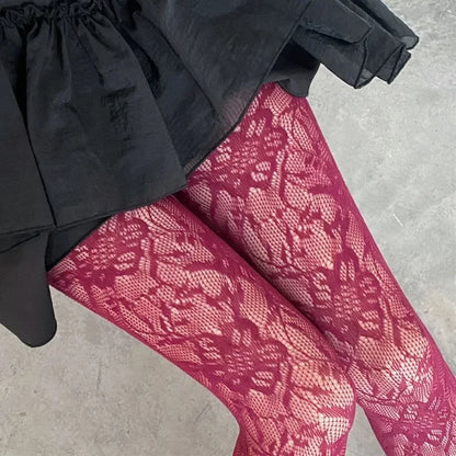 Floral Embroidered Mesh Stockings with Sheer Lace Pattern for Contemporary Streetwear Styling