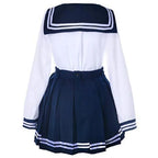 Women's Sailor-Inspired Pleated Uniform Set with Long Sleeve Top, Neck Scarf and Socks