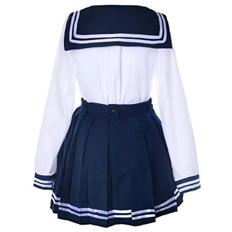 Women's Sailor-Inspired Pleated Uniform Set with Long Sleeve Top, Neck Scarf and Socks
