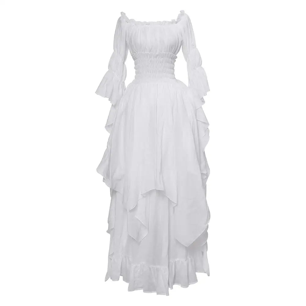 Romantic Gothic Ruffle Maxi Dress with Vintage Alternative Fashion Silhouette