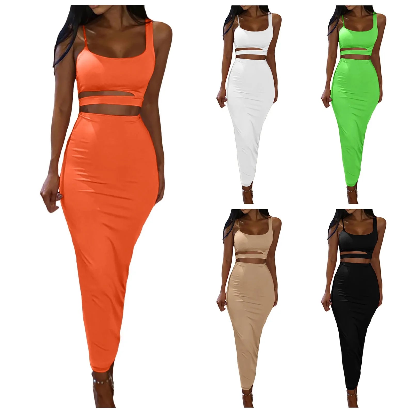 Women's Cutout Crop Top and Maxi Skirt Co-Ord Set Contemporary Evening Outfit