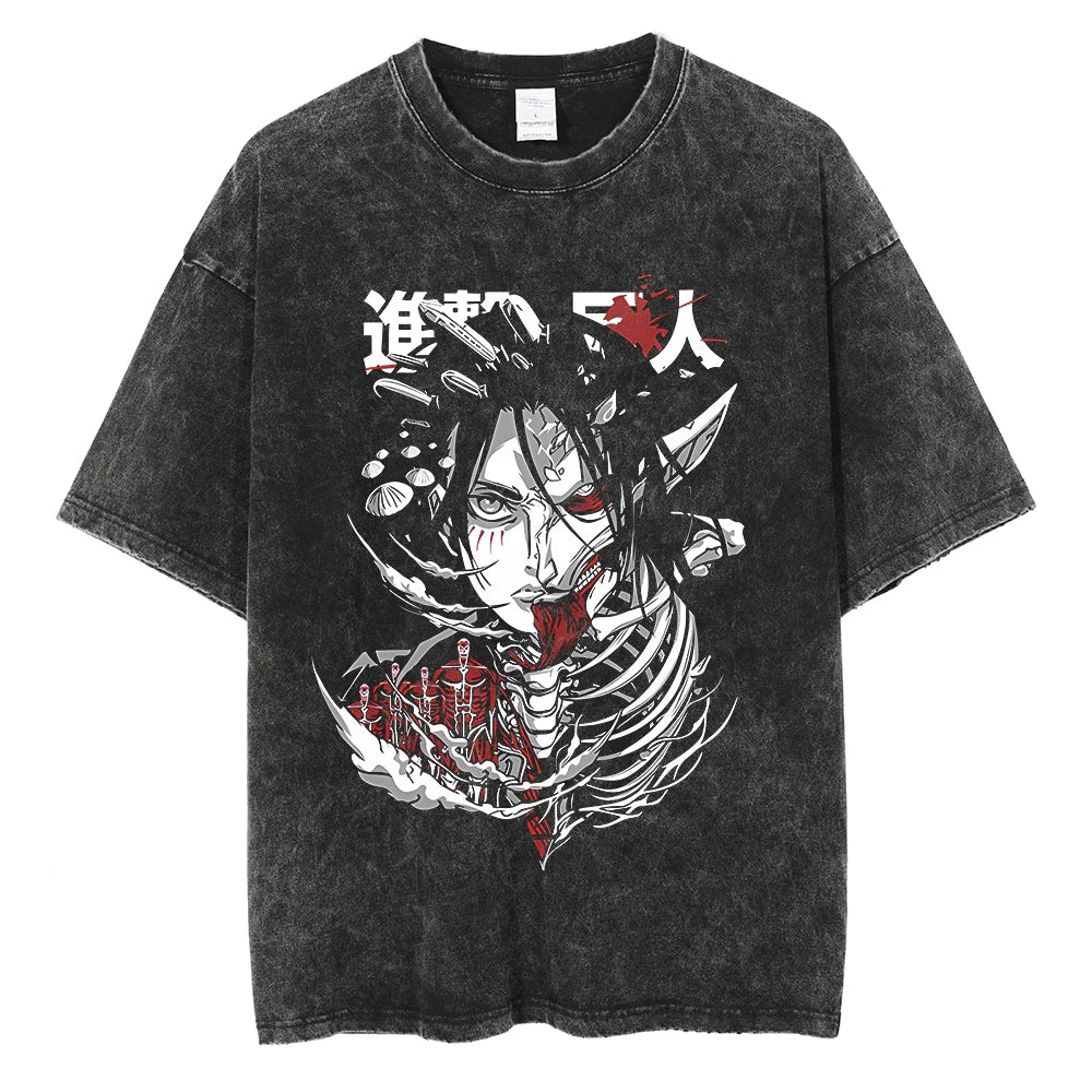 Anime Goth Skeleton Graphic Oversized Washed Streetwear T-Shirt