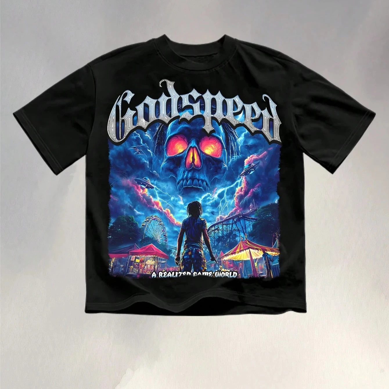 Nightmare Realm Anime Graphic Oversized Vintage Washed Cotton T-Shirt
