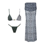 Three-Piece Zebra Print Swimwear Set with Matching Sheer Mesh Pants