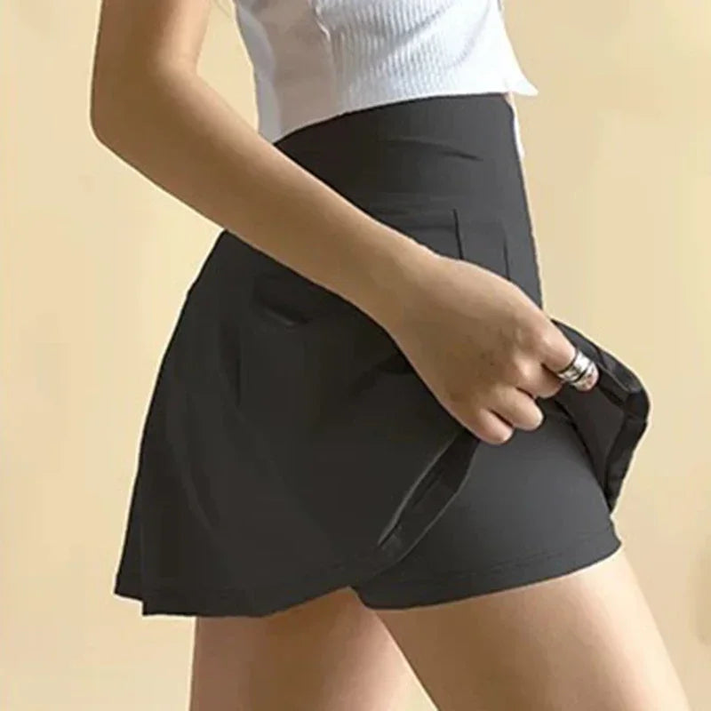 High Waist Active Skort with Built-In Shorts Performance A-Line Design