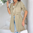 Women's Lightweight Longline Utility Trench Jacket with Relaxed Fit Contemporary Streetwear Outerwear