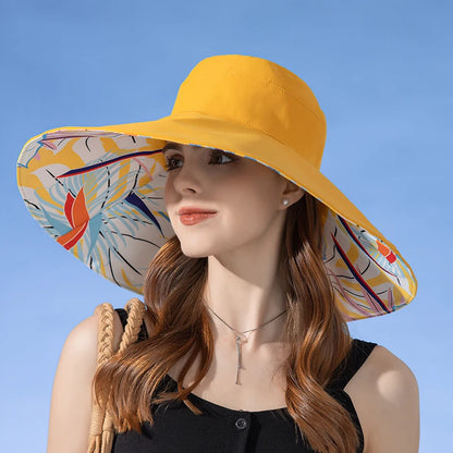 Women's Reversible Wide Brim Cotton Bucket Hat for Outdoor Travel and Summer Casual Style