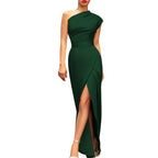 One Shoulder Bodycon Maxi Dress with Side Slit Evening Silhouette