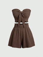 Front Knot Strapless Top and Shorts Summer Casual Co-Ord Set