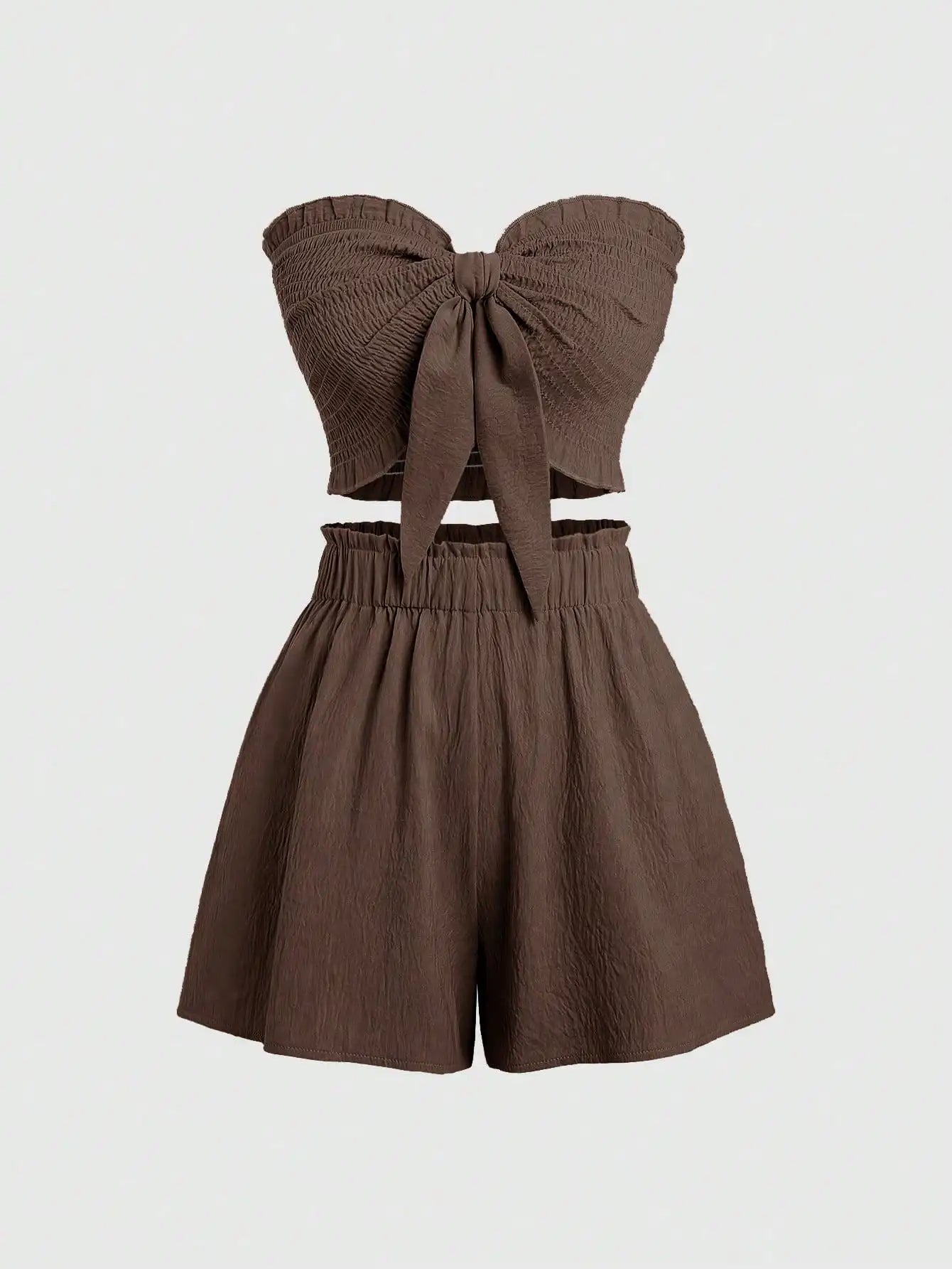 Front Knot Strapless Top and Shorts Summer Casual Co-Ord Set