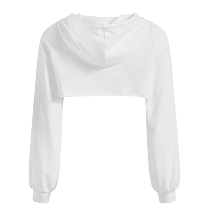 Women's Cropped Hooded Sweatshirt with Drop Shoulder Relaxed Fit for Modern Streetwear Fashion