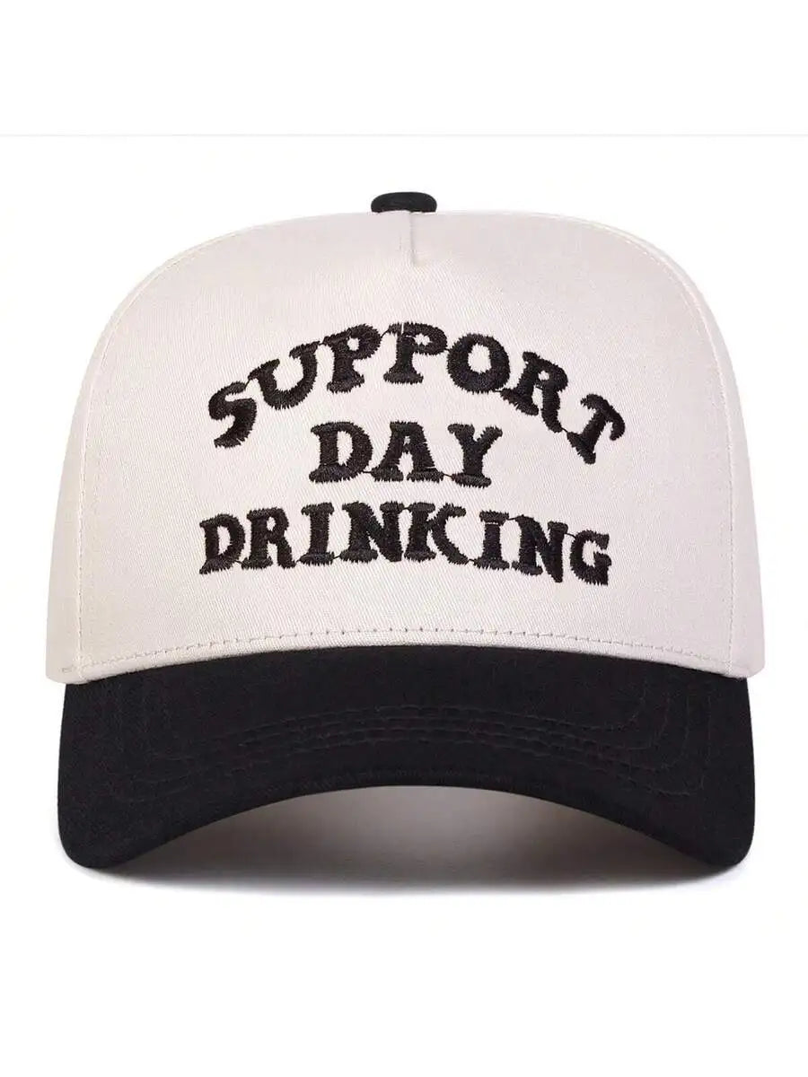 Men's Cotton Baseball Cap with Embroidered Typography and Patterned Curved Brim for Casual Style