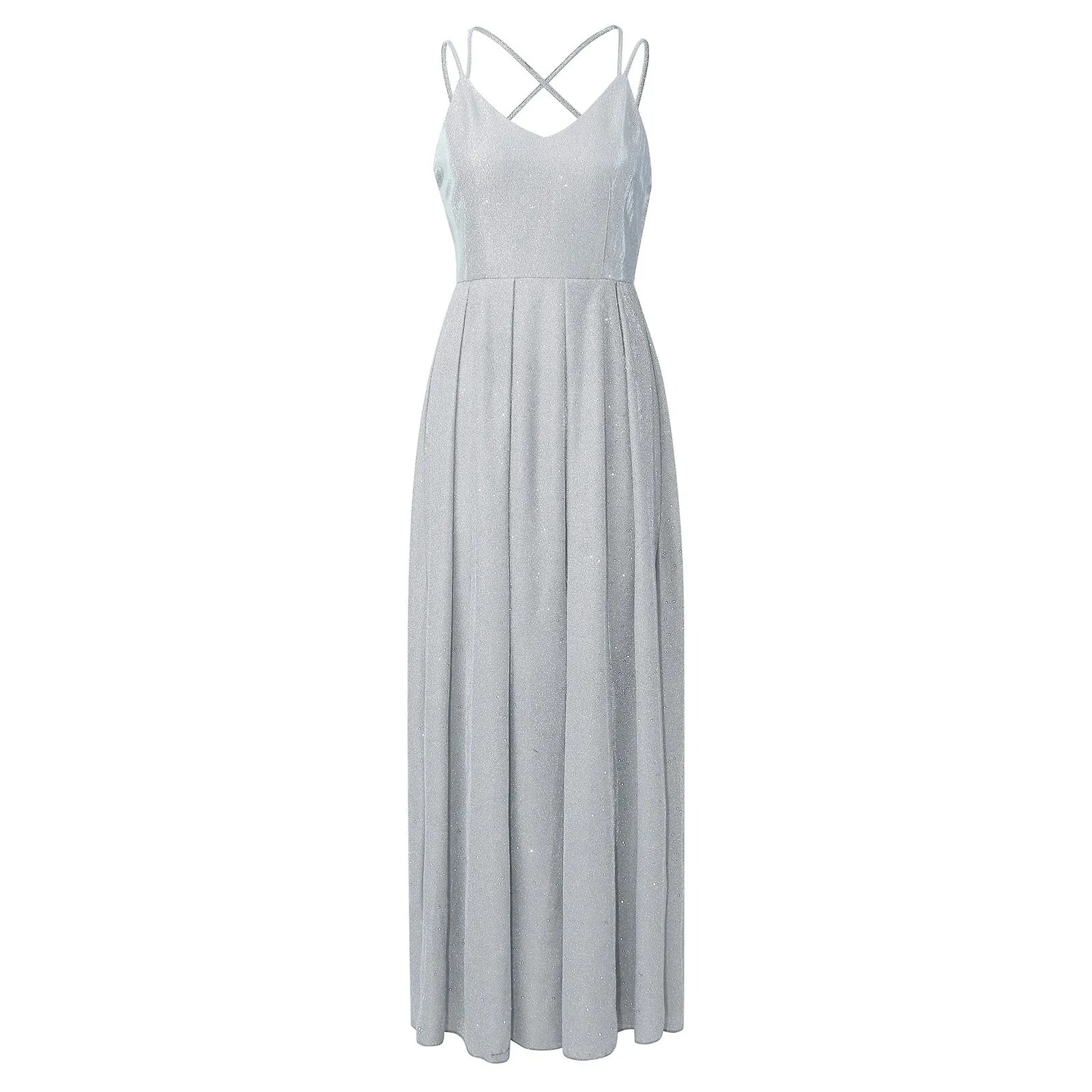 Glitter Finish Maxi Dress With Open Back And Full Movement