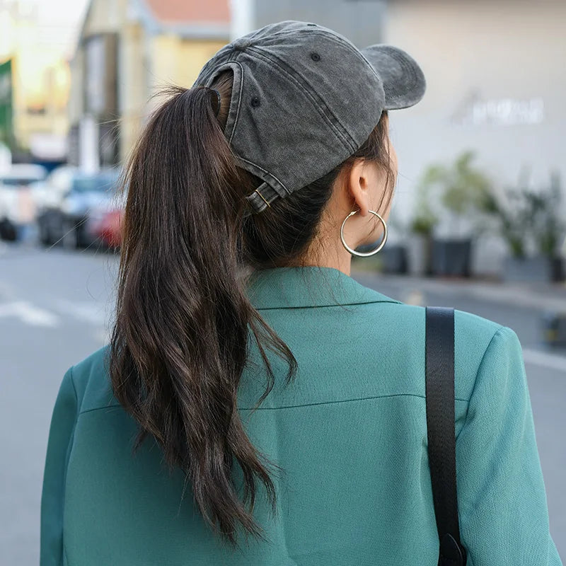 Washed Ponytail Baseball Cap Adjustable Curved Brim Casual Streetwear Outdoor Hat