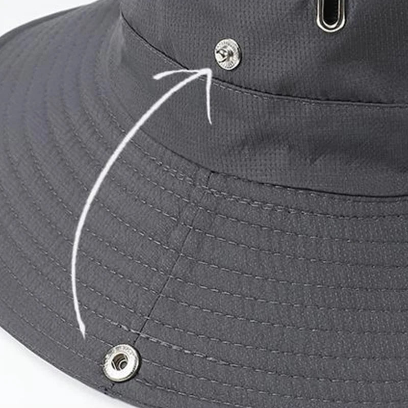 Unisex Wide Brim Bucket Sun Hat with Adjustable Chin Strap for Outdoor Adventures