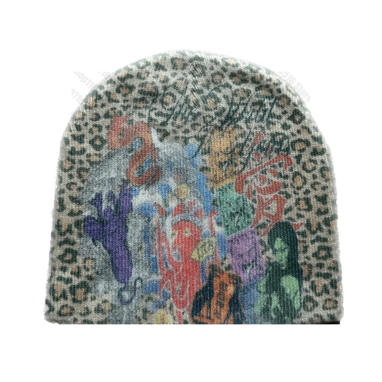 Vintage Graphic Print Knit Beanie for Contemporary Streetwear Casual Winter Everyday Fashion Style