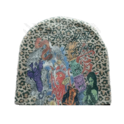 Vintage Graphic Print Knit Beanie for Contemporary Streetwear Casual Winter Everyday Fashion Style