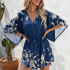 Flutter Sleeve Printed Mini Dress with Elastic Waist and Relaxed Fit