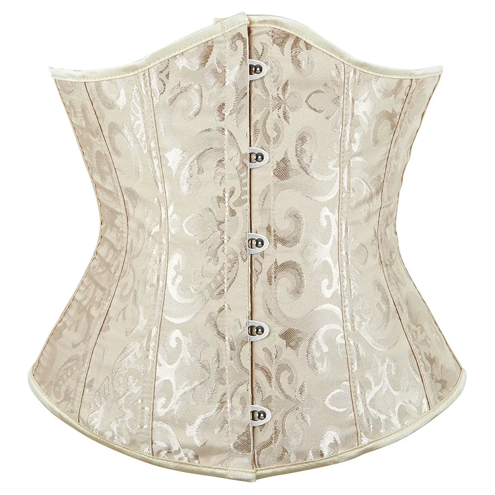 Vintage Jacquard Underbust Corset with Structured Boning and Waist-Defining Fit