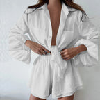 Women's Oversized Button Front Shirt and Shorts Co-Ord Set
