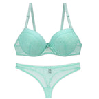 Refreshing Mint Green Push-Up Bra and Lace Trim Thong Set