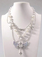 Layered Cross Pendant Necklace Set for Gothic Punk and Alternative Streetwear Fashion Styling