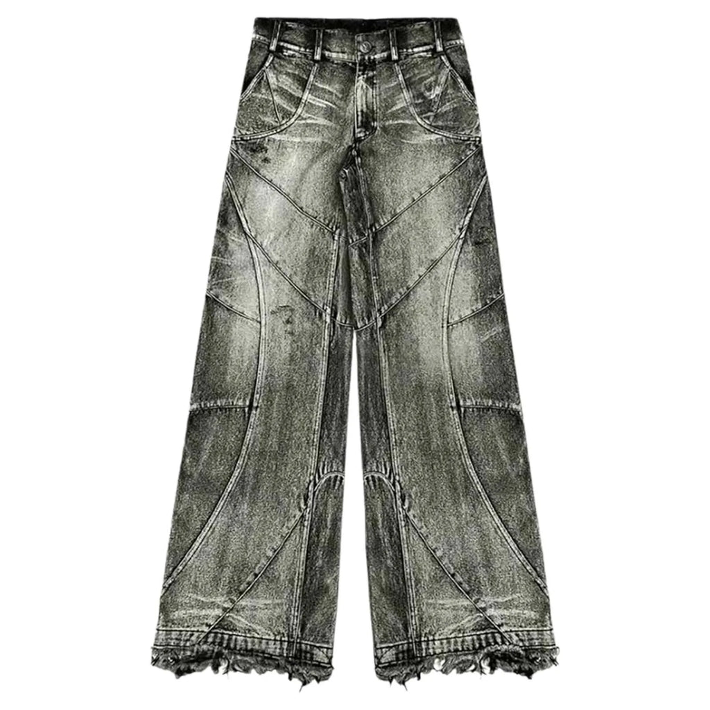Retro Washed Wide Leg Straight Denim Pants with Low Rise Streetwear Inspired Loose Fit