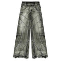 Retro Washed Wide Leg Straight Denim Pants with Low Rise Streetwear Inspired Loose Fit