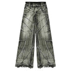 Retro Washed Wide Leg Straight Denim Pants with Low Rise Streetwear Inspired Loose Fit